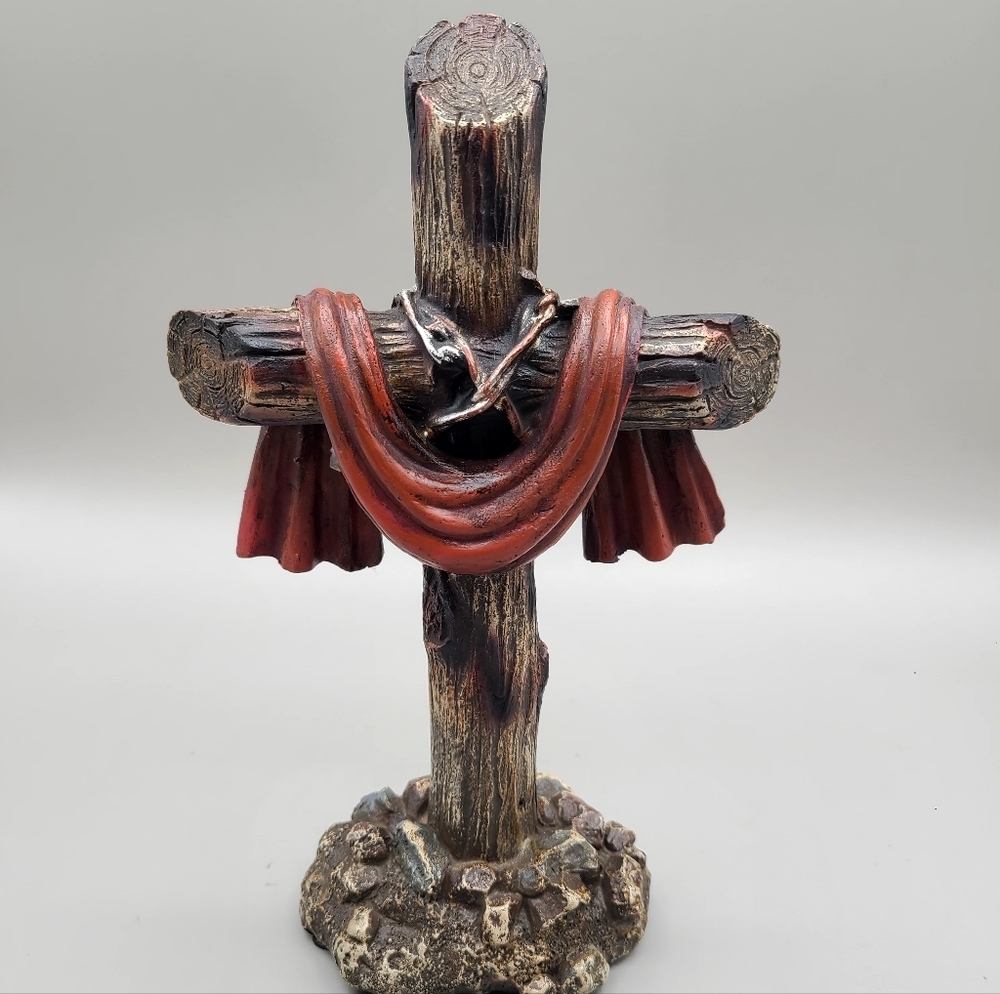 Standing Cross on Rocks Draped with a Scarlet Robe - Picture 3 of 7